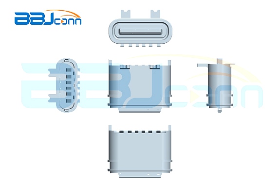 TYPE-C 6P 防水母座 直立式 H=6.40 舌片外漏0.75 兩腳插兩腳貼 端子SMT 防水IPX7 常規(guī)款